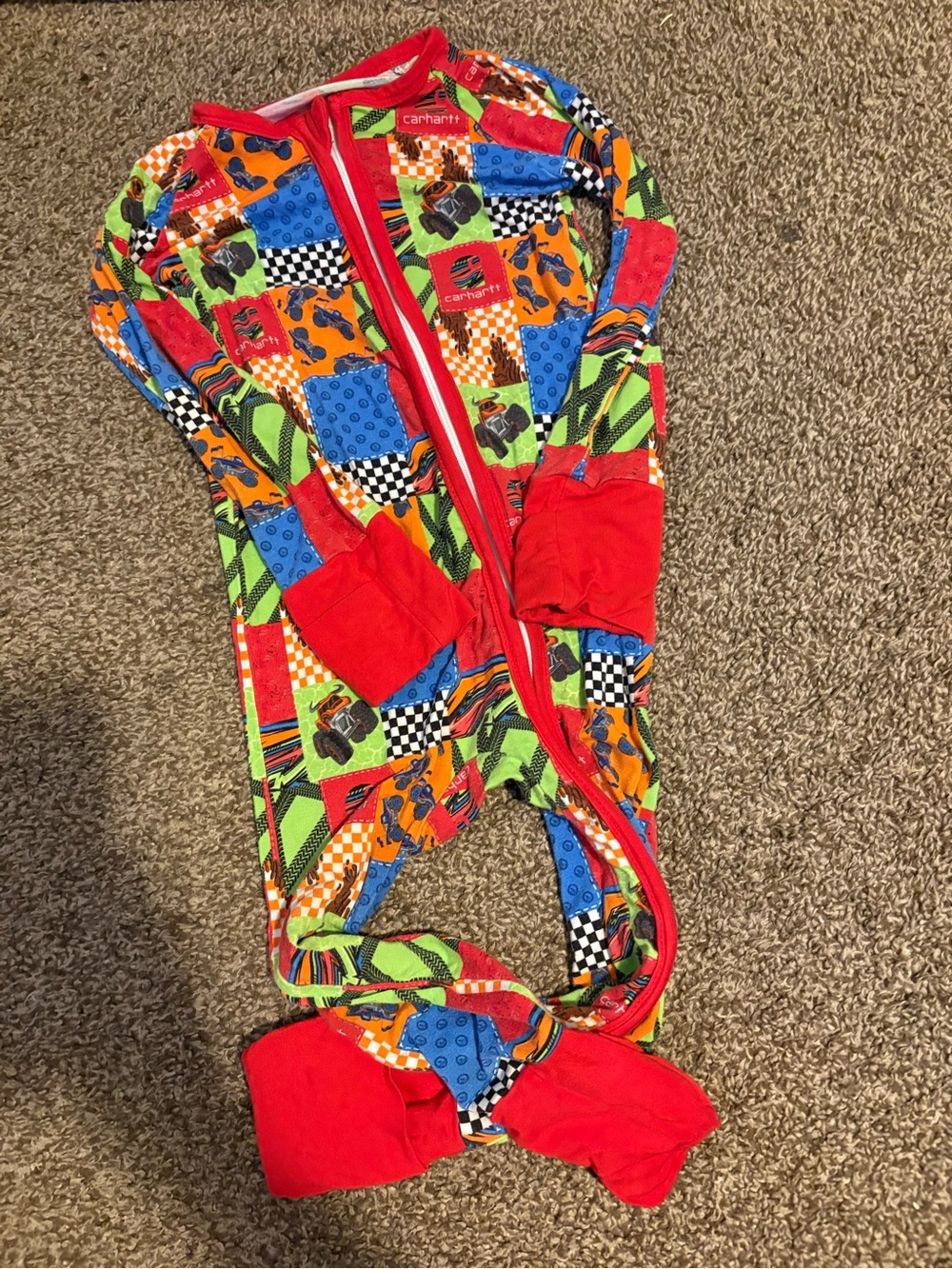 Carter's Red Multi-Color Race Print Footed One-Piece Pajamas